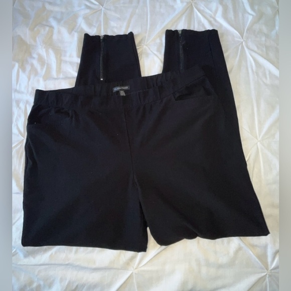 Eileen Fisher Black Straight Leg Stretchy Pants W/ Ankle Zipper SIZE LARGE - Picture 2 of 8